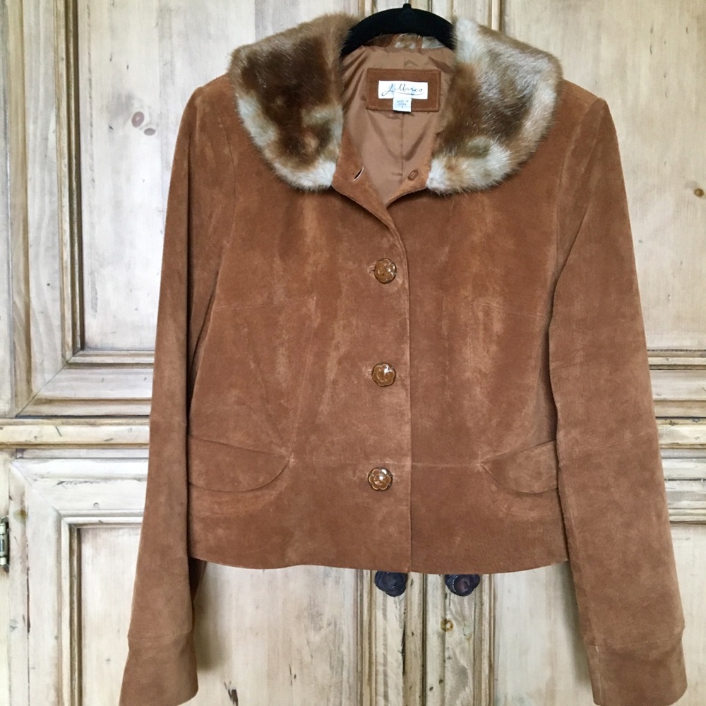 J. Marco suede jacket with faux fur trim, size S